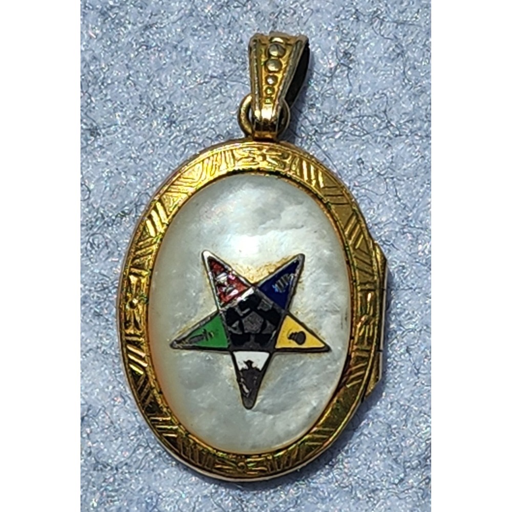 VTG Eastern Star OES Locket Pendant Mother of Pearl 10K GF 1.25" Sisterhood